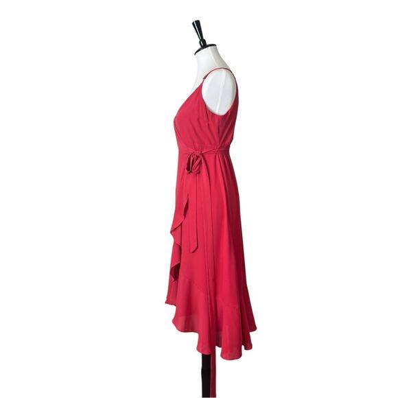 Lulu’s Wrap Dress Sleeveless Hi Low Ruffle Hem Coral Pink Women’s Size Small - Picture 7 of 16